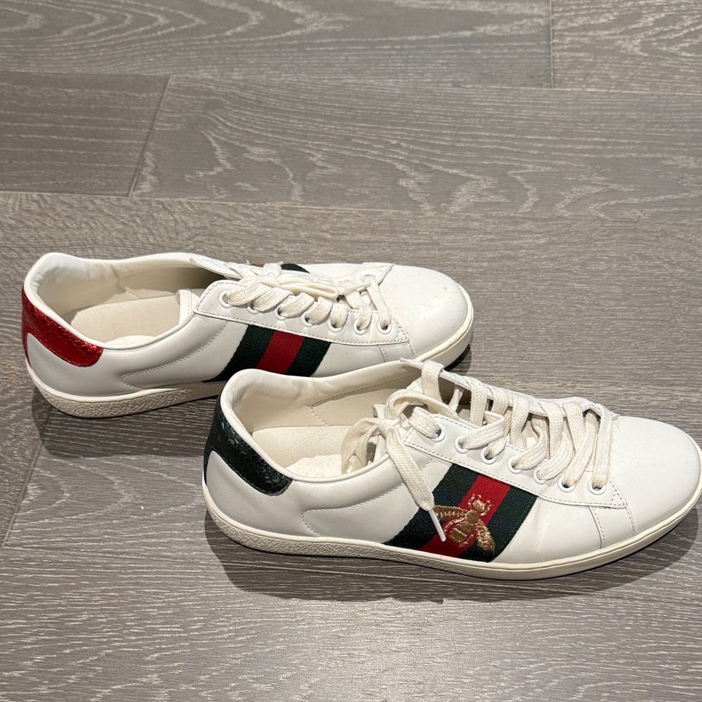 Gucci White Sneakers with Red and Green Accents